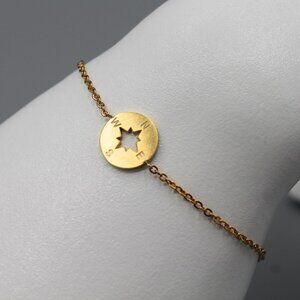 Jewelry bracelet compass travel adventure yellow gold tone dainty minimalist new